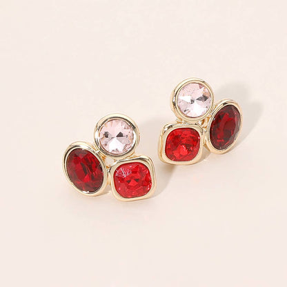 Triple Faceted Gem Cluster Stud Earrings