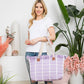 Top Fringe Pointed Check Patterned Tote Bag