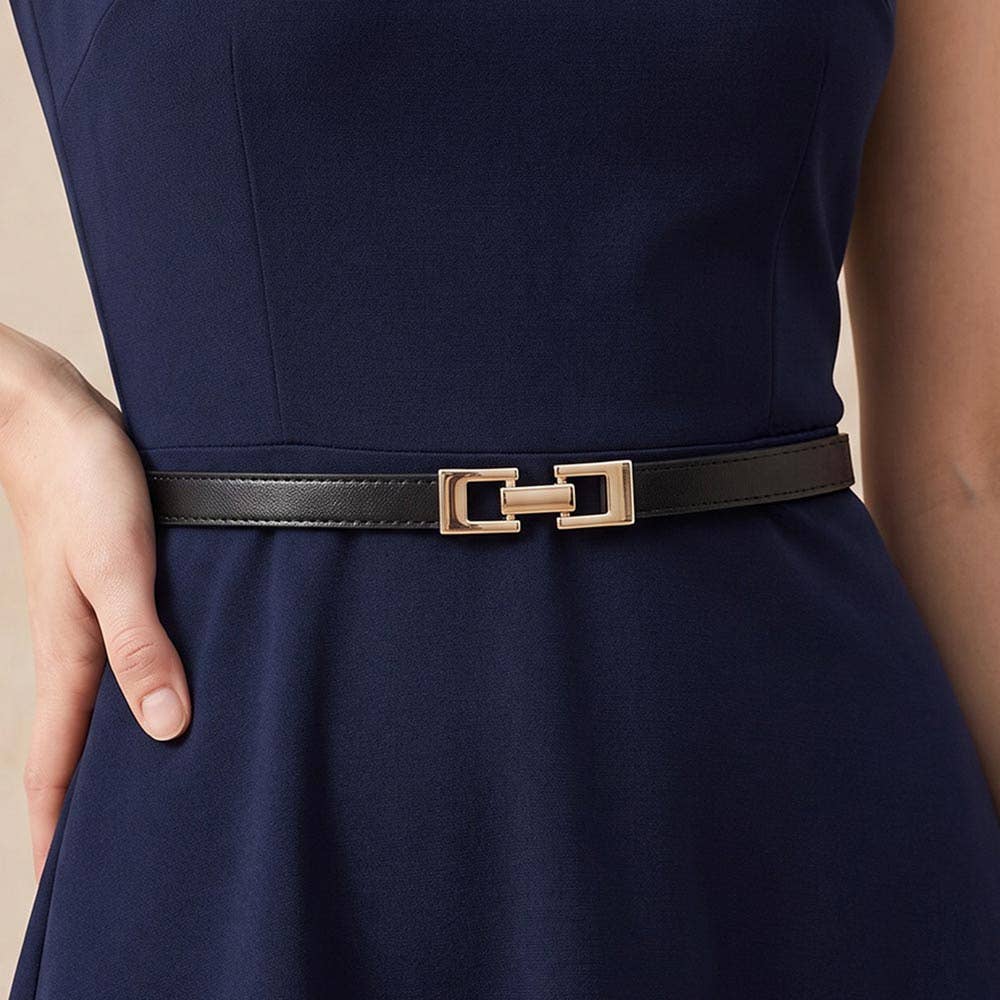 Faux Leather Geometric Buckle Slim Waist Belt